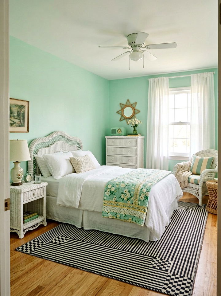 Mint green retro bedroom - 30 vintage bedroom color ideas