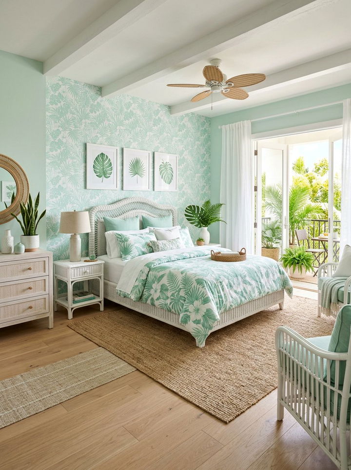 Mint green tropical bedroom - 30 tropical bedroom color ideas