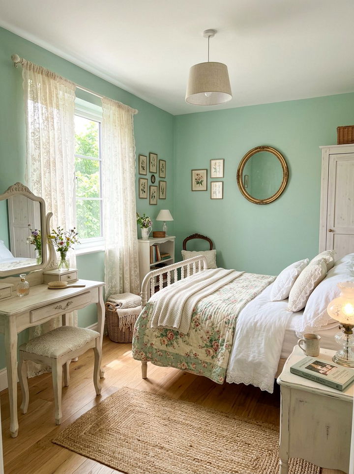 Mint green vintage bedroom - 30 traditional green bedroom ideas