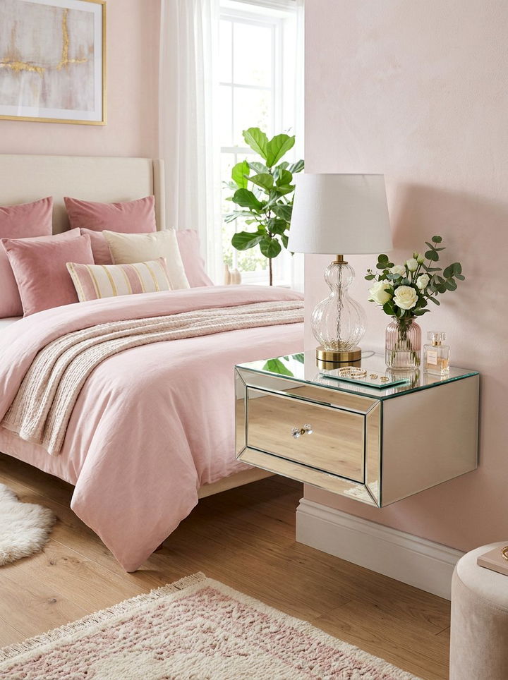 Mirror Finish Floating Nightstand - 30 bedroom floating nightstands