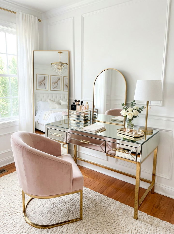 Mirror Surface Desk - 30 bedroom office combo ideas