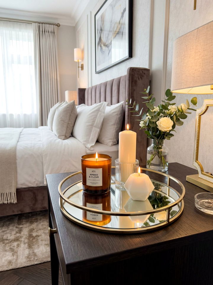 Mirror Tray Candle - 30 bedroom candle ideas