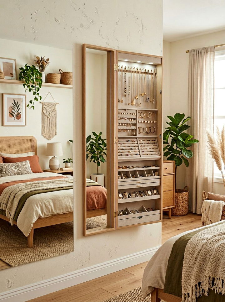 Mirror With Hidden Storage - 30 bedroom space saving ideas