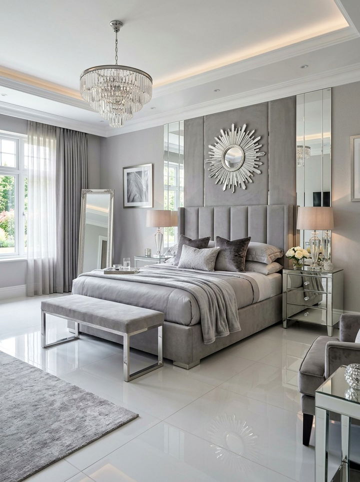 Mirror and Suede Bedroom - 30 mixed material bedroom ideas