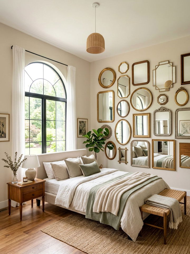 Mirror gallery wall - 30 cheap bedroom ideas