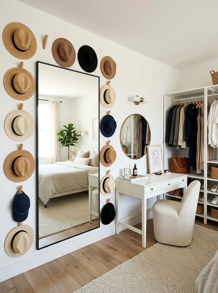 Mirror hat display - 30 bedroom hat storage ideas