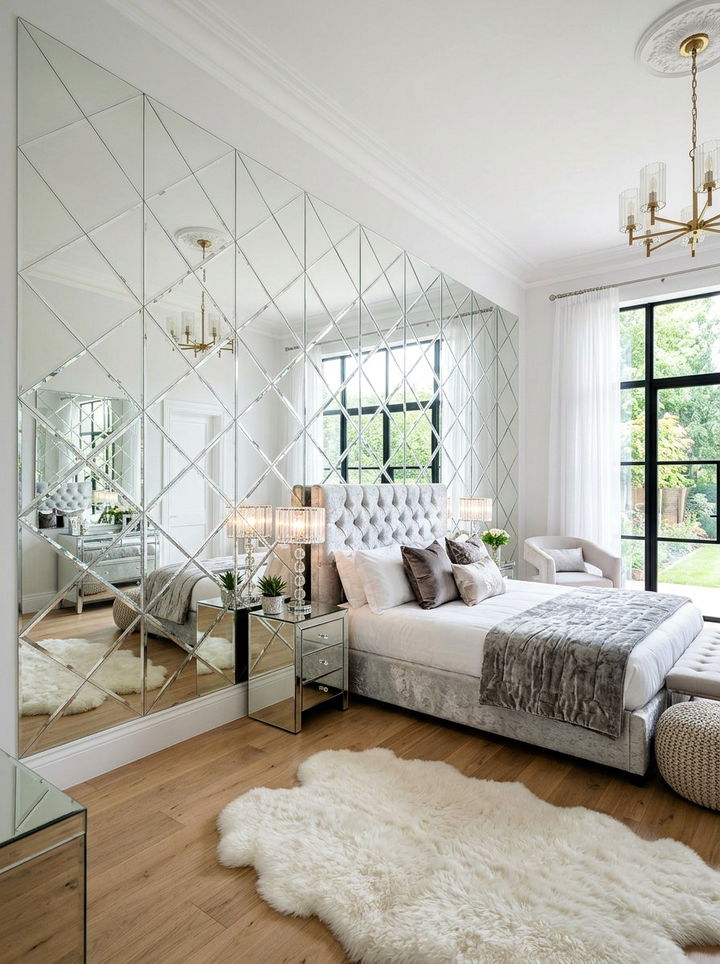 Mirror tile wall - 30 bedroom feature wall ideas