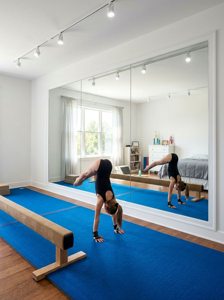 Mirror wall for gymnastics practice - 30 gymnastics bedroom ideas