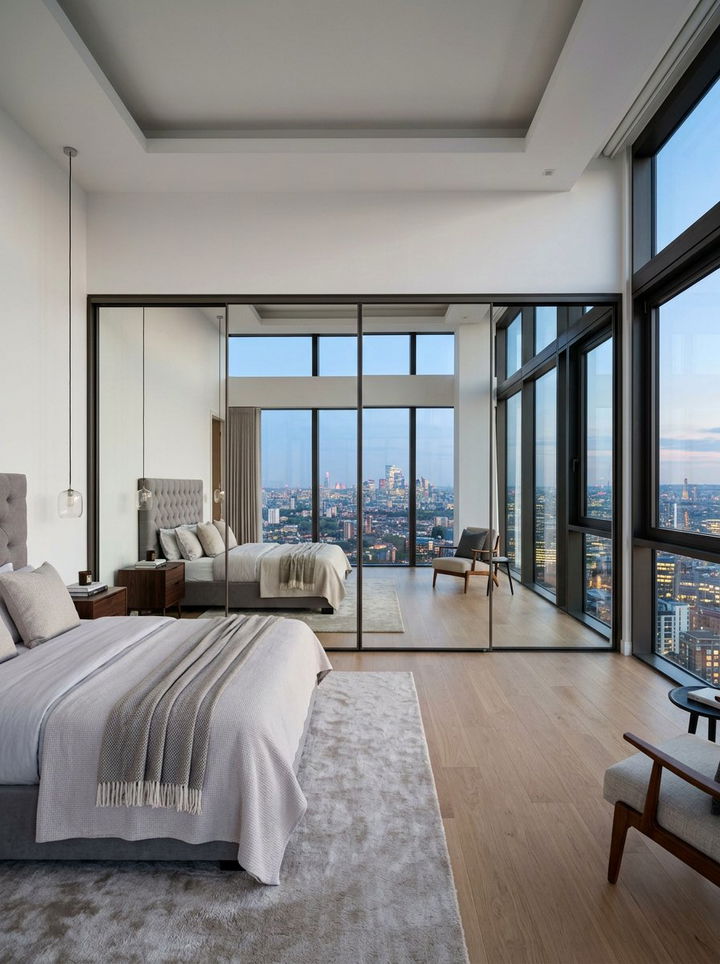 Mirrored Closet Wardrobe - 30 penthouse bedroom ideas