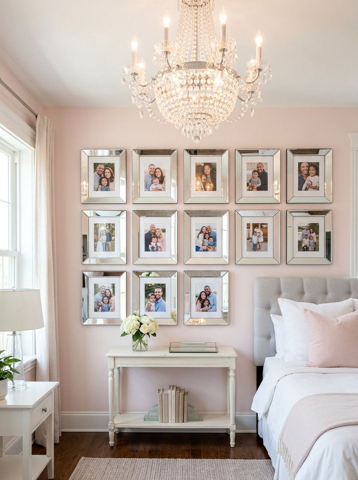Mirrored Frame Family Photos Bedroom - 30 bedroom family photo ideas