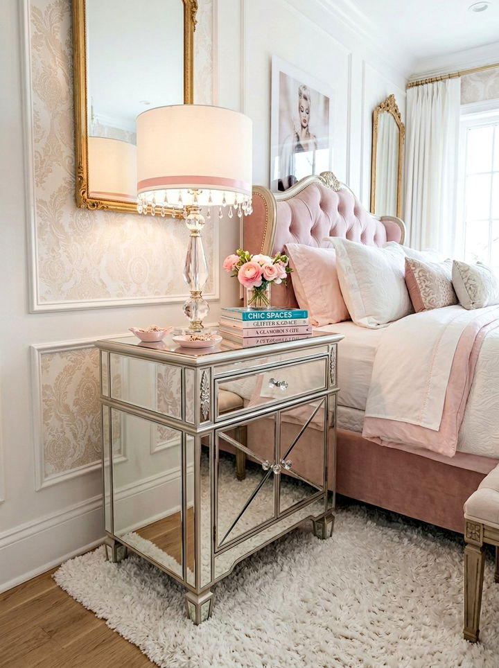 Mirrored Glass Nightstand - 30 bedroom nightstand ideas