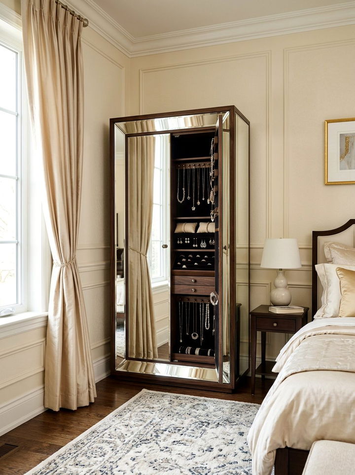 Mirrored Jewelry Armoire - 30 bedroom jewelry storage ideas