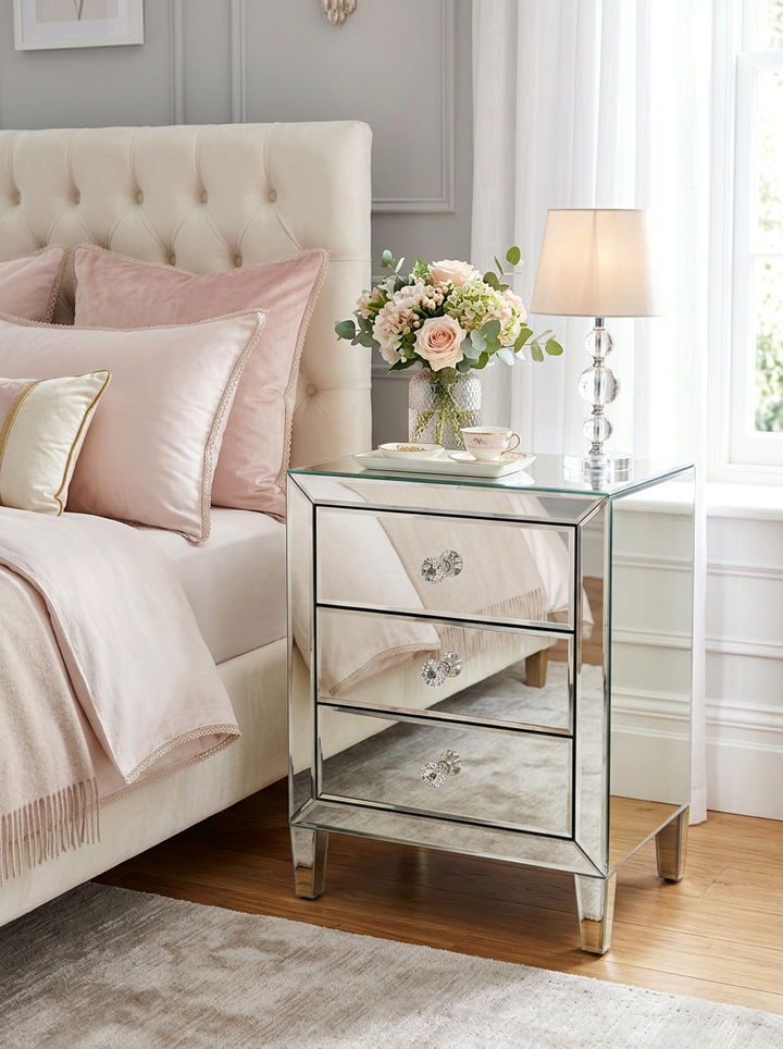 Mirrored Nightstand With Crystal Knobs - 30 bedroom mirrored nightstands