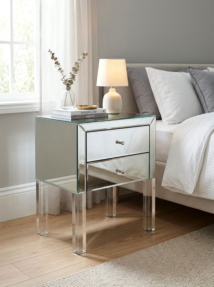 Mirrored Nightstand With Glass Legs - 30 bedroom mirrored nightstands