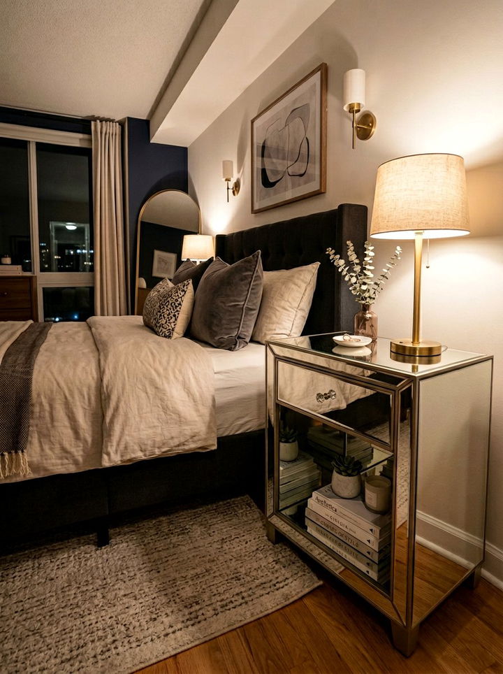 Mirrored Nightstand With Open Shelf - 30 bedroom mirrored nightstands