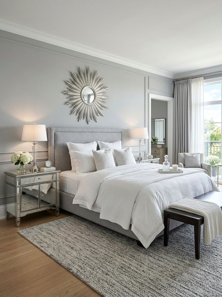 Mirrored Nightstands - 30 silver accent bedroom ideas