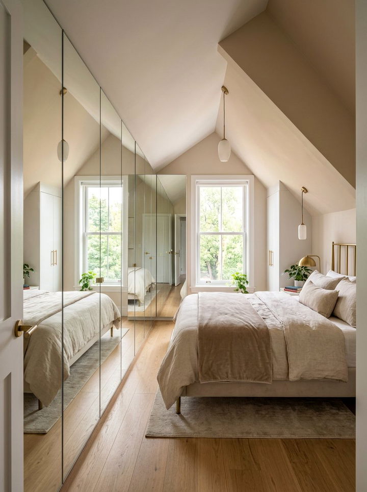 Mirrored Walls For Depth - 30 sloped ceiling bedroom ideas