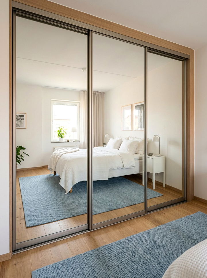 Mirrored Wardrobe Storage - 30 small bedroom space storage ideas