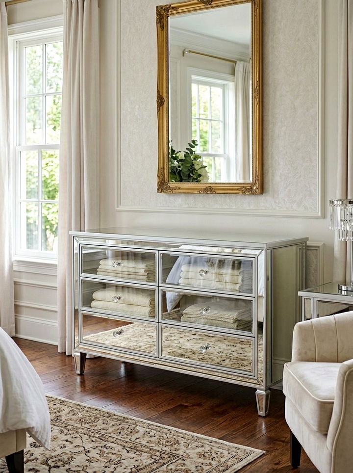 Mirrored White Dresser - 30 bedroom white furniture ideas