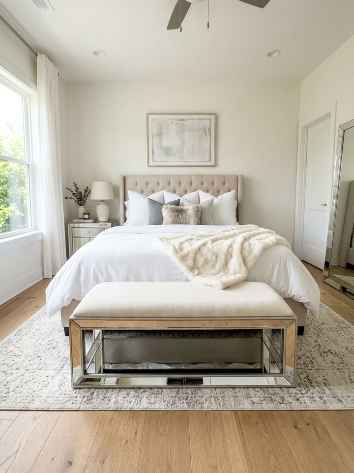 Mirrored bench - 30 bedroom mirrored furniture ideas