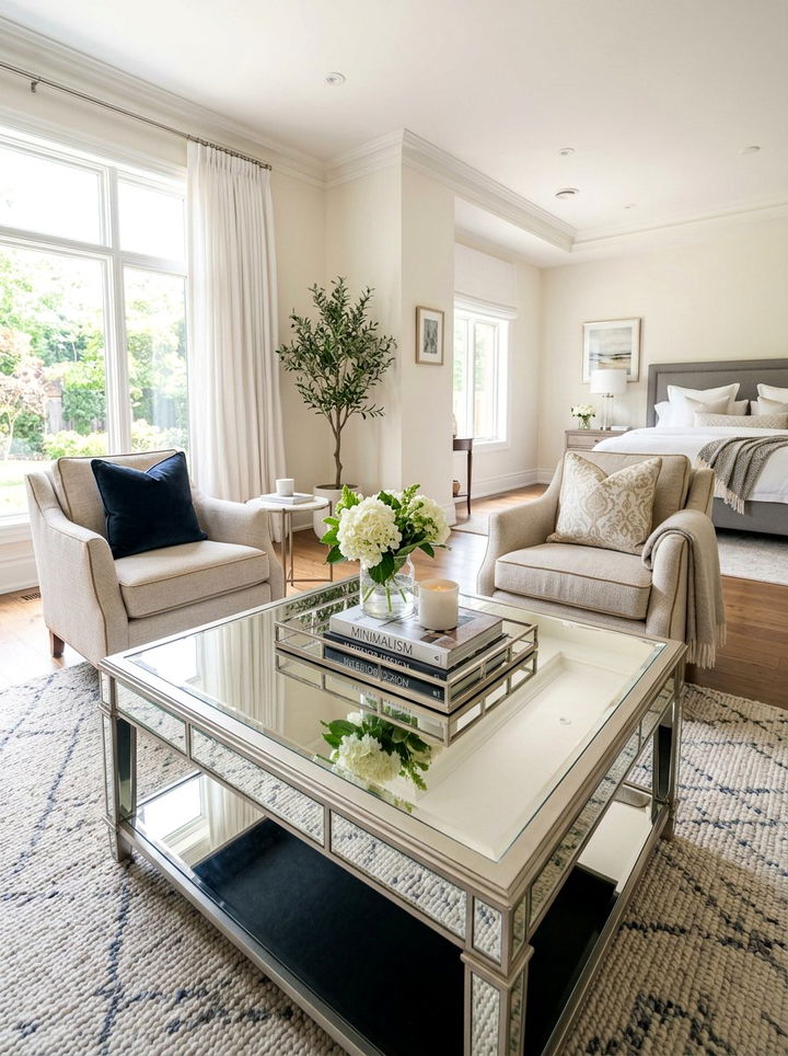 Mirrored coffee table - 30 bedroom mirrored furniture ideas