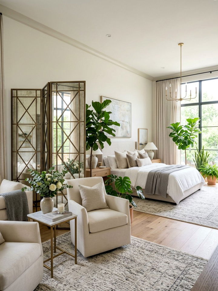 Mirrored folding screen - 30 bedroom mirrored furniture ideas