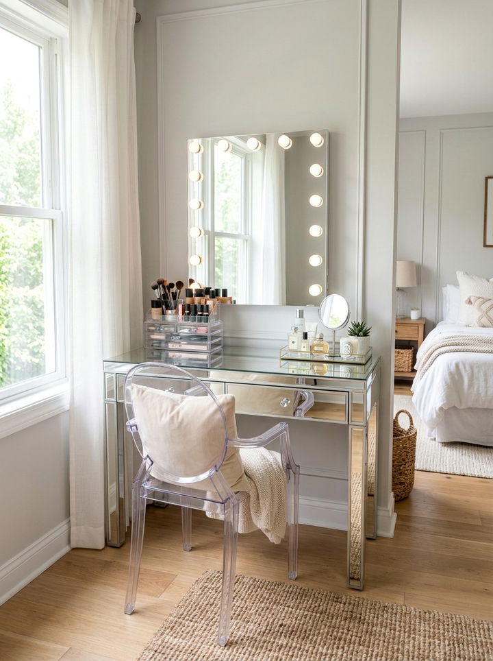 Mirrored makeup table - 30 bedroom mirrored furniture ideas