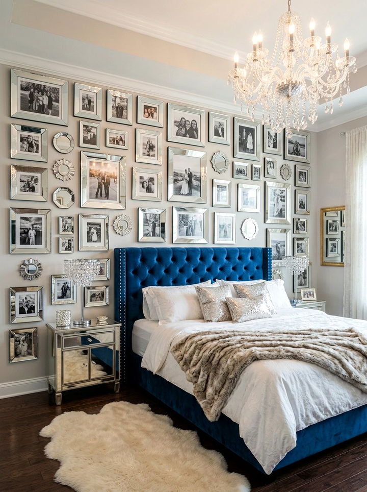 Mirrored photo frame wall - 30 bedroom memory wall ideas