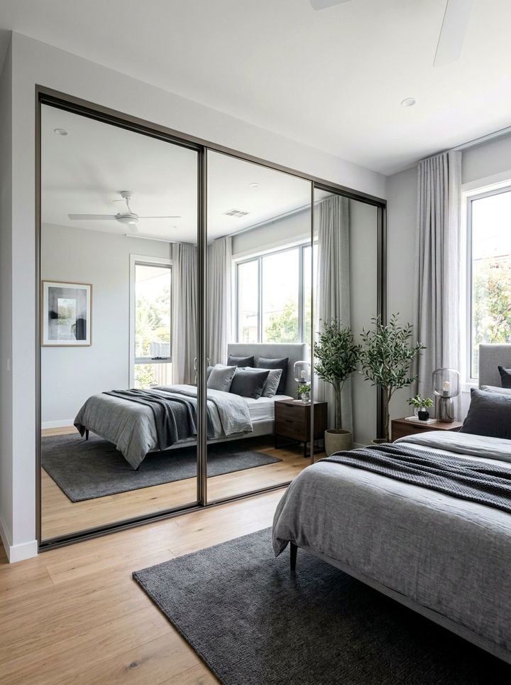 Mirrored sliding wardrobe for bedroom - 30 apartment bedroom ideas