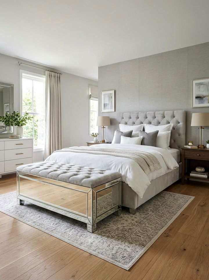 Mirrored storage ottoman - 30 bedroom mirrored furniture ideas