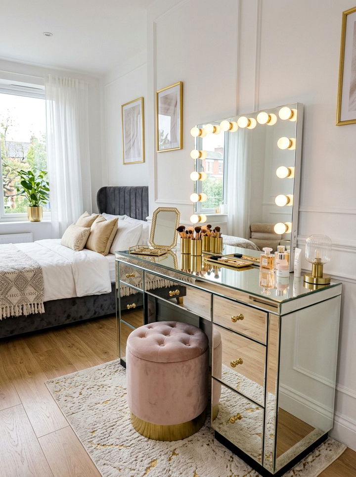 Mirrored vanity desk bedroom - 30 glam bedroom ideas
