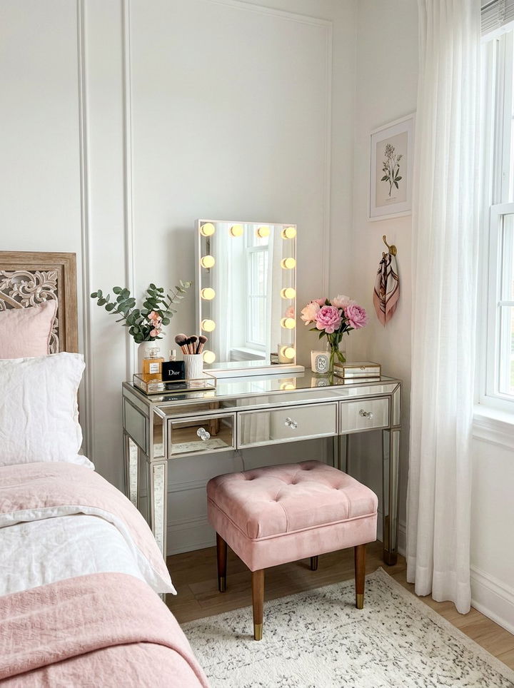 Mirrored vanity desk - 30 bedroom mirrored furniture ideas