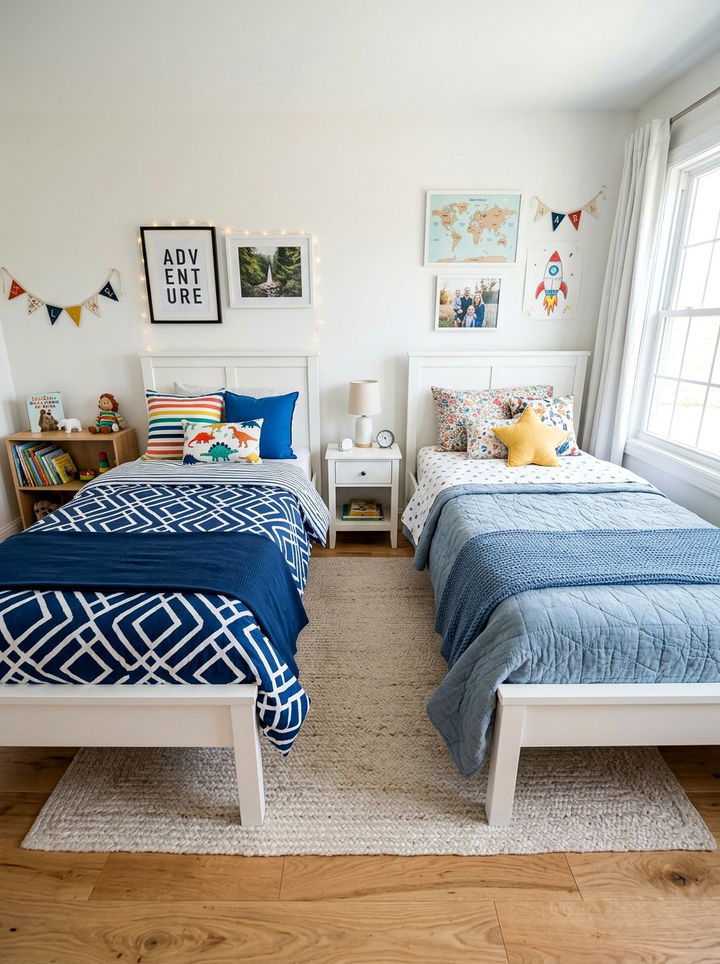 Mismatched Bedding Styles - 30 shared bedroom ideas