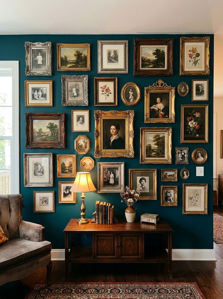 Mismatched Vintage Frame Wall - 30 bedroom photo displays