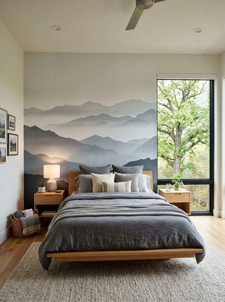 Misty Mountain Silhouette Wallpaper - 30 bedroom minimalist wallpapers