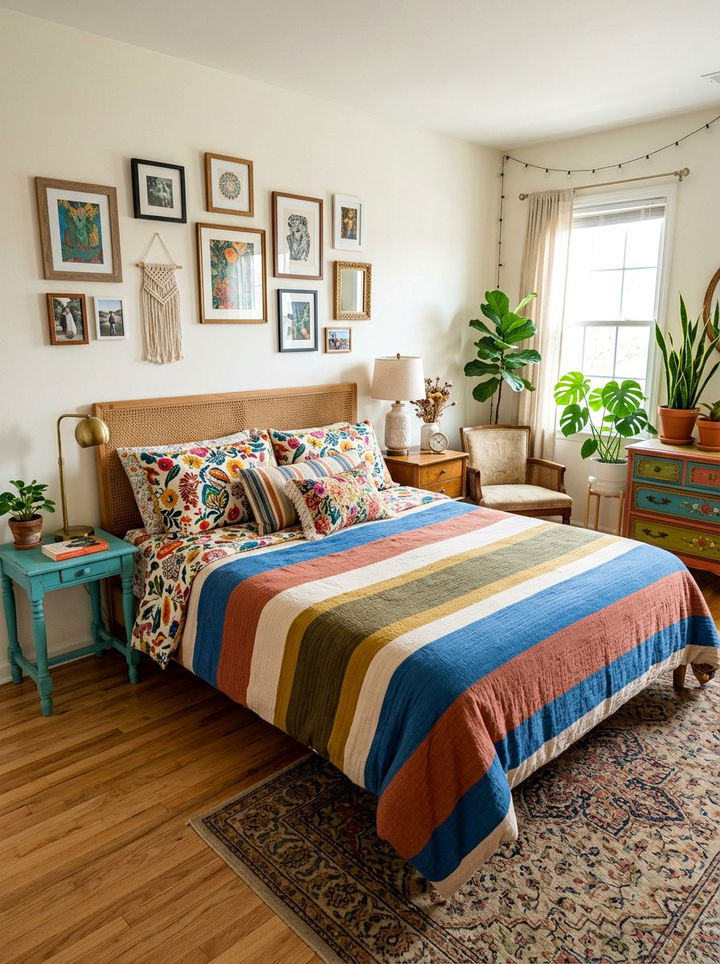 Mixed pattern striped bedding - 30 bedroom striped bedding ideas