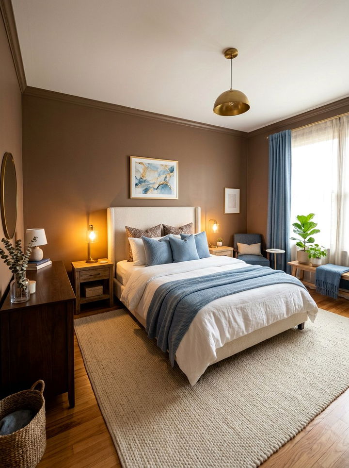 Mocha Brown Cream Blue Bedroom - 30 tricolor bedroom ideas