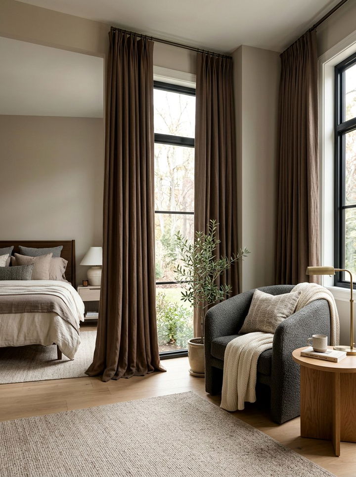 Mocha brown curtains - 30 brown bedroom ideas