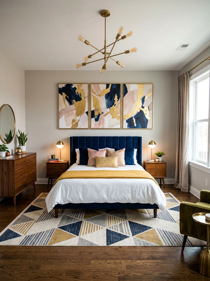 Modern Abstract Wall Art - 30 mid-century glam bedroom ideas