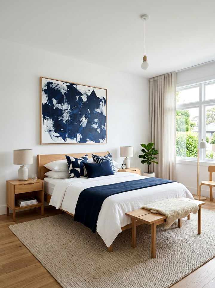 Modern Art Navy Blue Bedroom - 30 scandinavian navy bedroom ideas