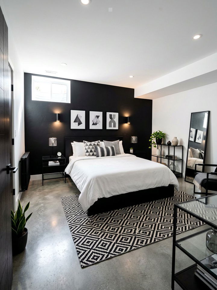 Modern Black And White Bedroom - 30 basement bedroom ideas