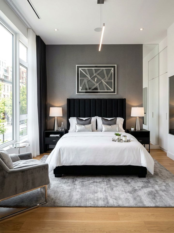 Modern Black Channel Headboard - 30 bedroom channel tufted headboards