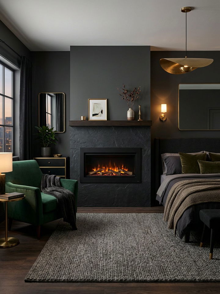 Modern Black Electric Fireplace - 30 bedroom electric fireplace ideas