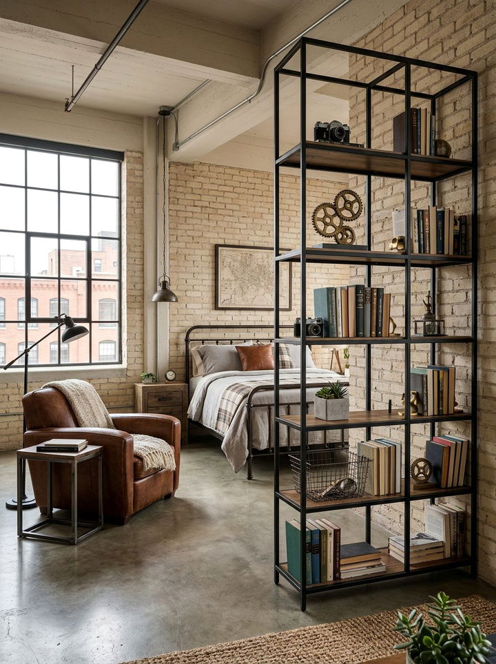 Modern Black Metal Bookshelf - 30 bedroom bookshelf ideas