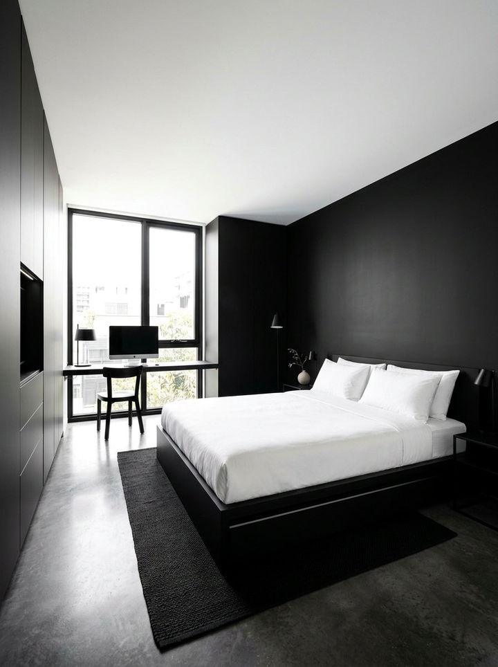 Modern Black Minimalist Bedroom - 30 dark black bedroom ideas