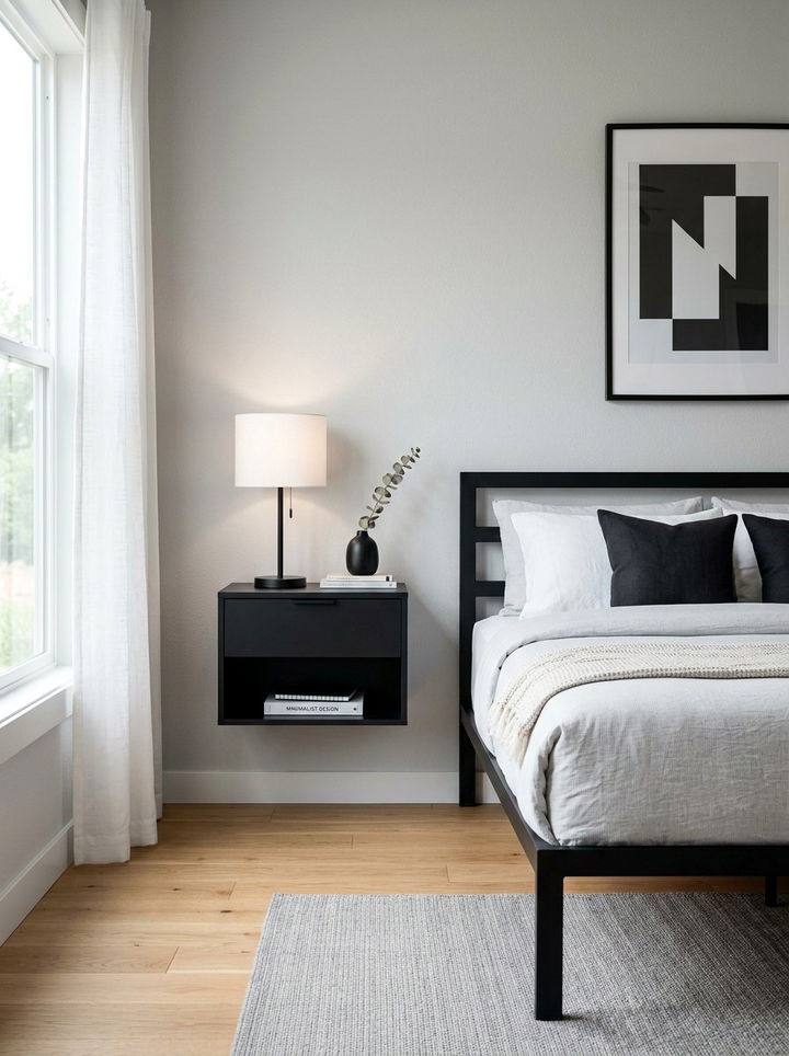 Modern Black Nightstand - 30 minimalist black bedroom ideas