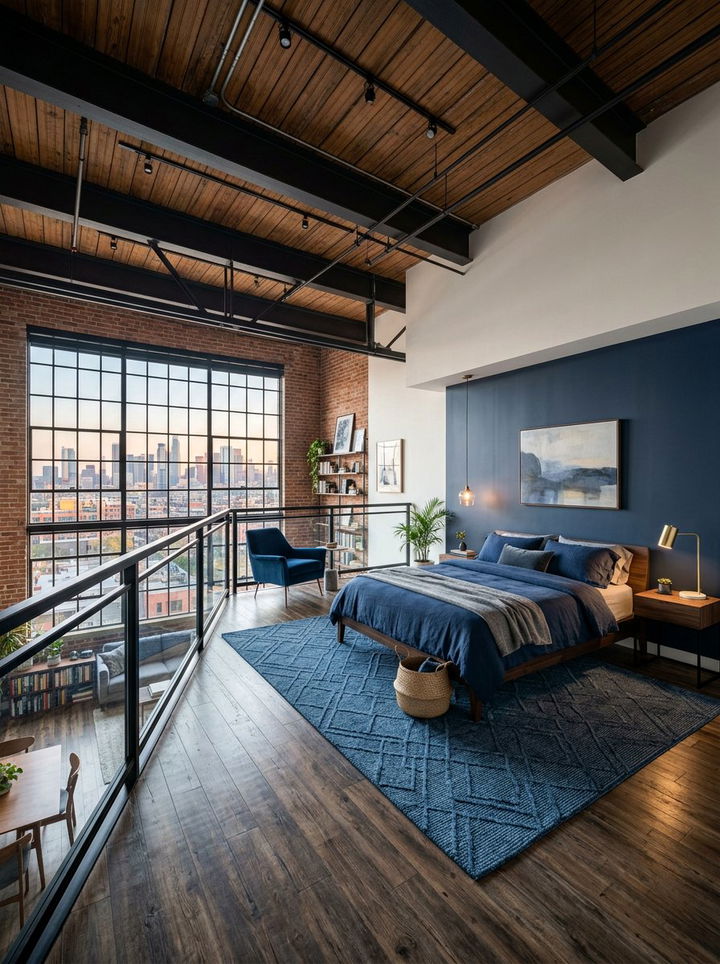 Modern Blue Loft Bedroom - 30 contemporary blue bedroom ideas