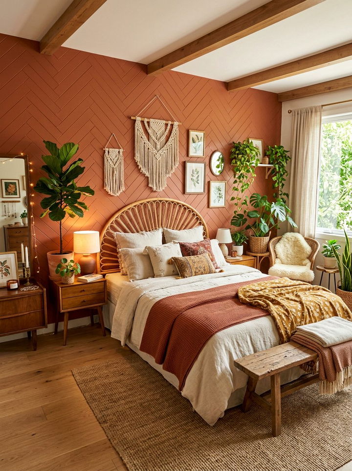 Modern Boho Herringbone Wall - 30 bedroom herringbone wall ideas