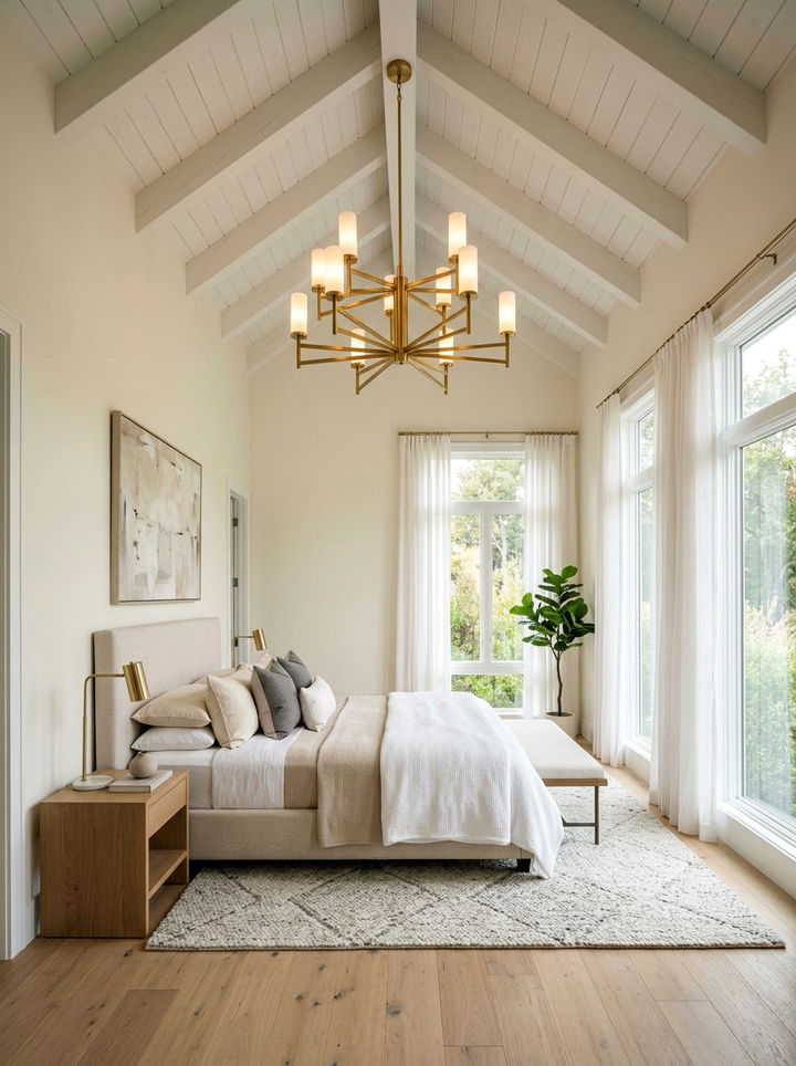 Modern Brass Chandelier - 30 brass accent bedroom ideas