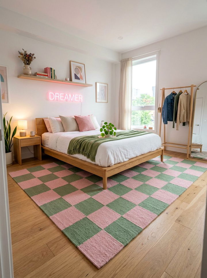 Modern Checkered Rug - 30 bedroom rug ideas